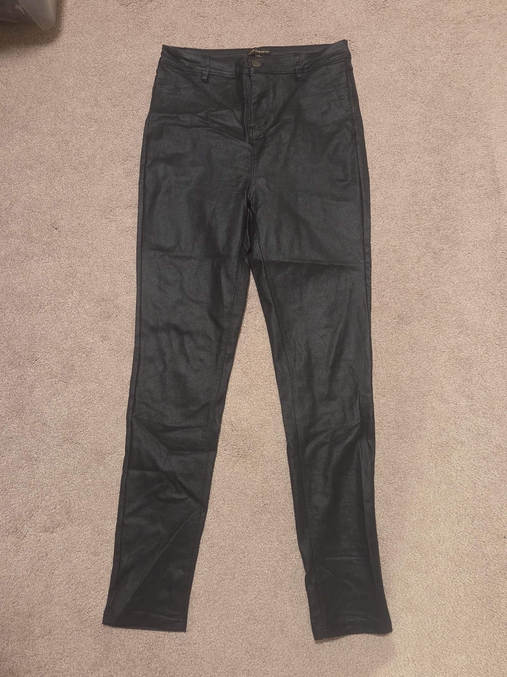 Shinestar Black Leather Denim Skinny Pants